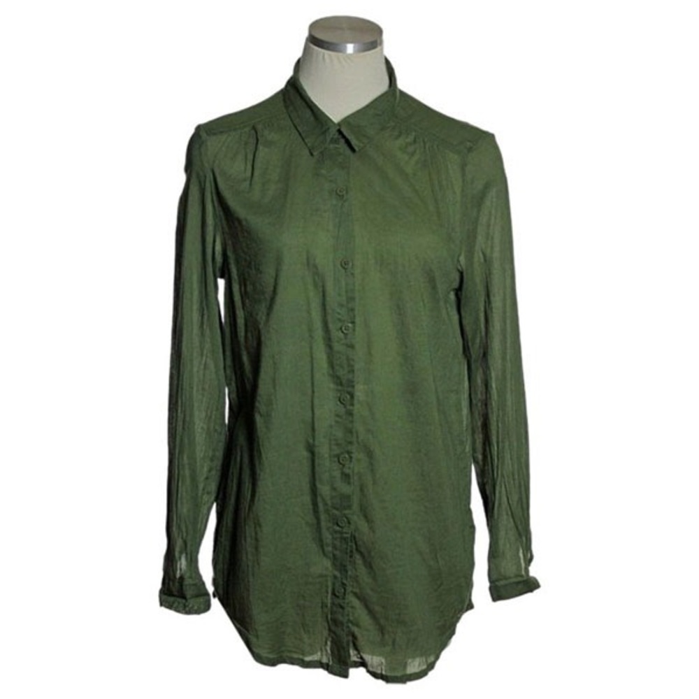 H&M Olive Green Lightweight Button-Down Blouse Top
